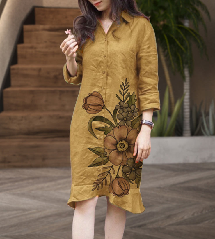 Chicest Season Floral Print Button Up Dress