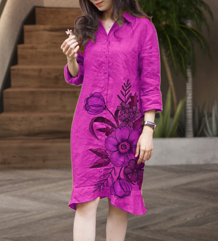 Chicest Season Floral Print Button Up Dress
