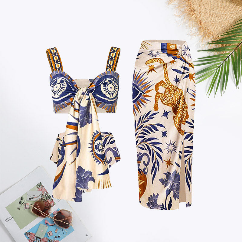 Absolutely Amazed All Over Print Tie Front Swimsuit