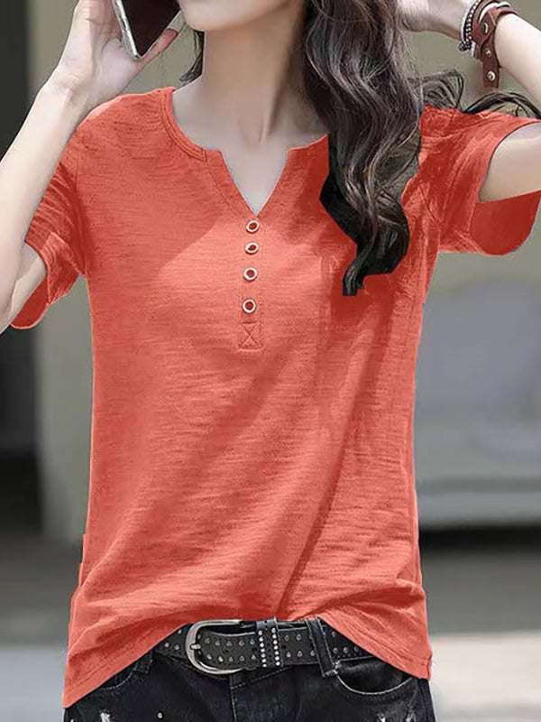 New V-Neck Buttoned Loose Shirt