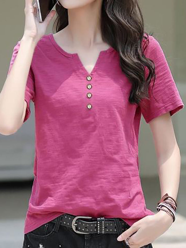 New V-Neck Buttoned Loose Shirt