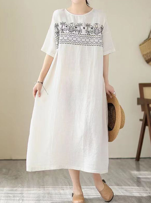 Casual Vintage Embroidered Dress