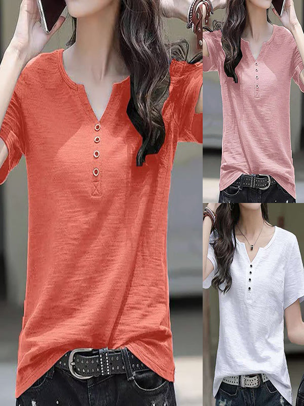 New V-Neck Buttoned Loose Shirt