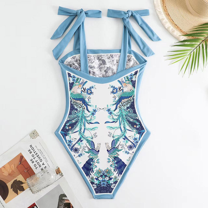 Especially Breathtaking Plants Print Tie Swimsuit