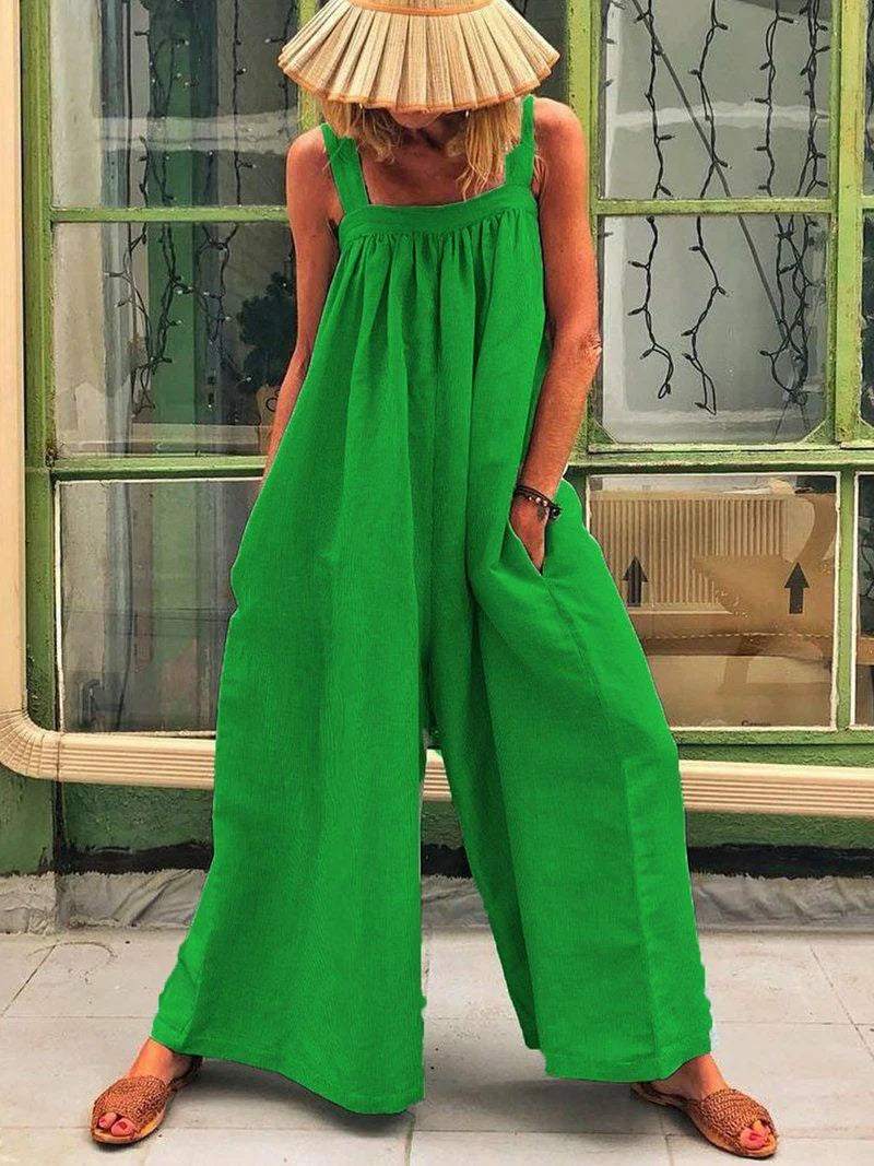 Fashion Suspenders Solid Color Jumpsuit