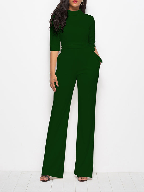 New Solid Color Five-point Sleeve Crew Neck Jumpsuit