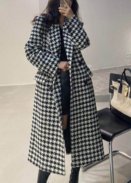 Exquisitely Gorgeous Houndstooth Print Flap Detail Split Back Coat