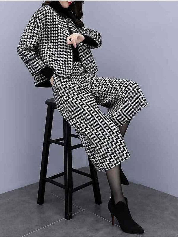 Festive Romance Houndstooth Print Two-Piece Set