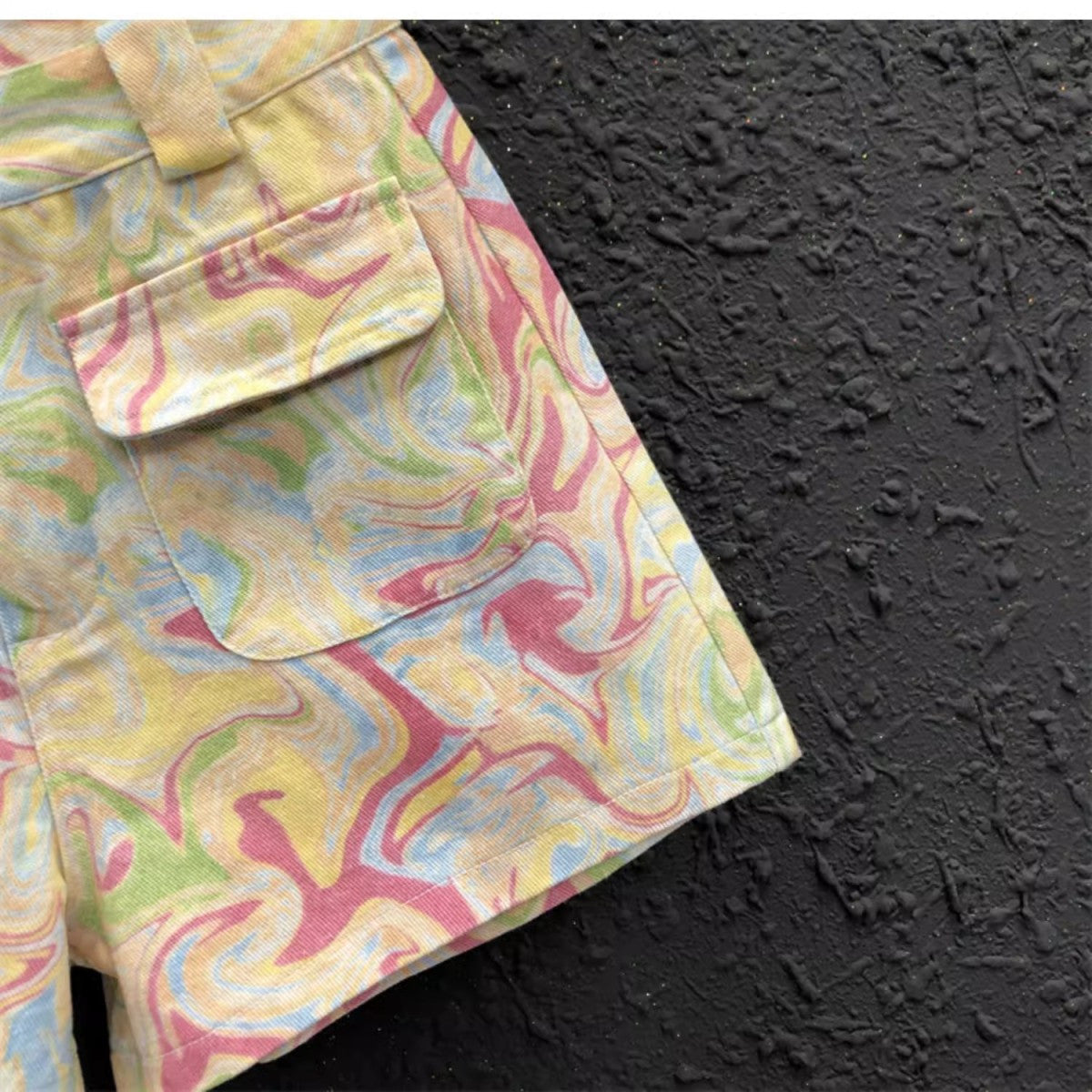 Taking a Shine Marble Print Flap Pocket Shorts