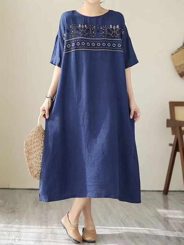 Casual Vintage Embroidered Dress