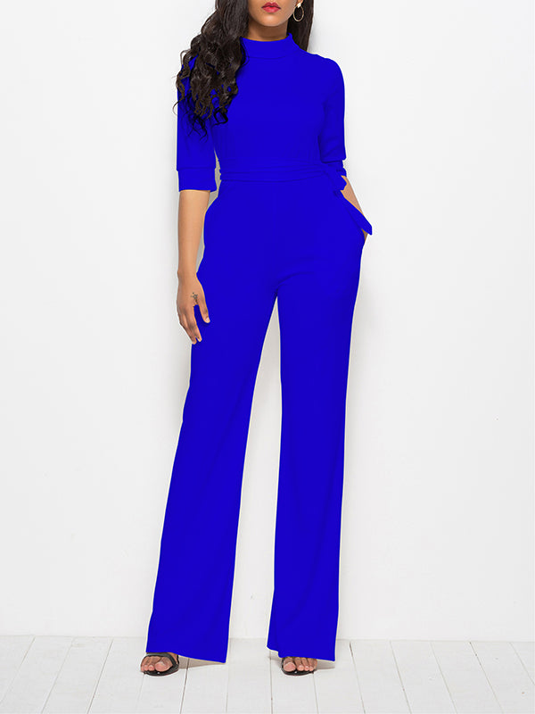 New Solid Color Five-point Sleeve Crew Neck Jumpsuit