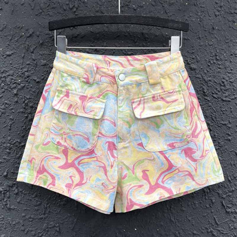 Taking a Shine Marble Print Flap Pocket Shorts